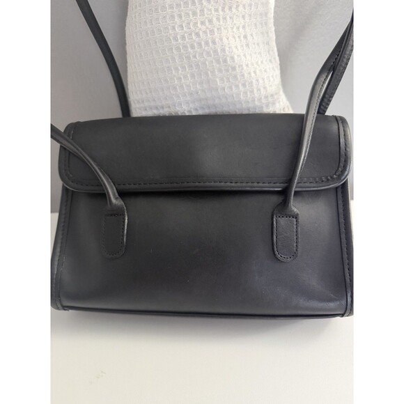 Rare Vintage Coach Black Leather Laurie Double Strap Flap Shoulder Bag 9032 - Picture 2 of 10